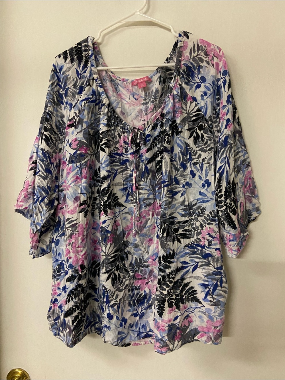 Woman Within Tunic Top Woman Plus Size 1X 22/24 Tropical Leaves Flutter Sleeves